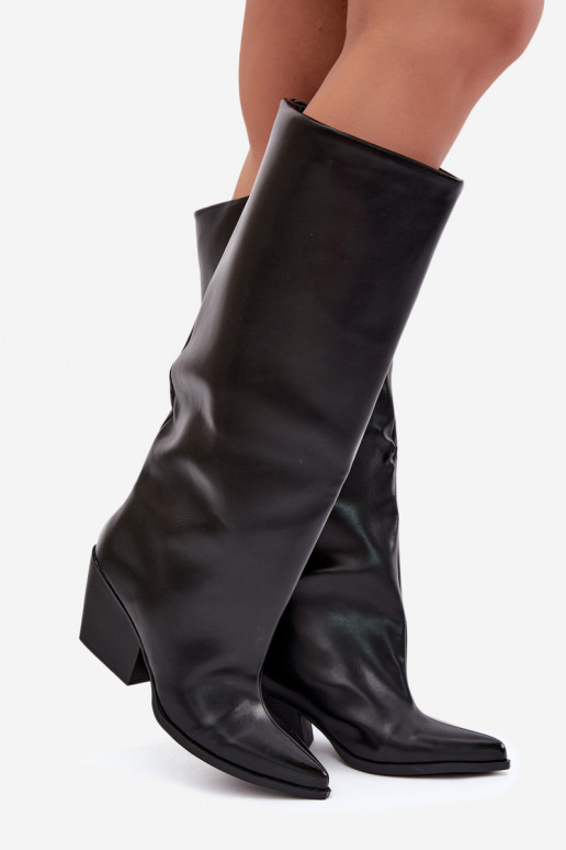 Botas altas pretas de slip-on com saltos e bico fino em couro sintético Blenia