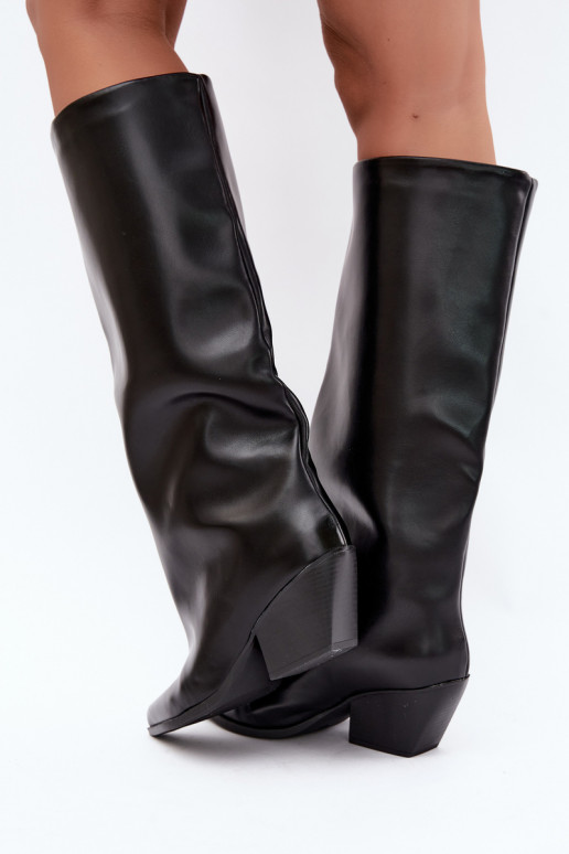 Botas altas pretas de slip-on com saltos e bico fino em couro sintético Blenia