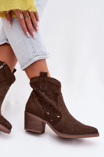 botins femininos estilo cowboy com detalhes recortados CzekoladoĮe Nolvina