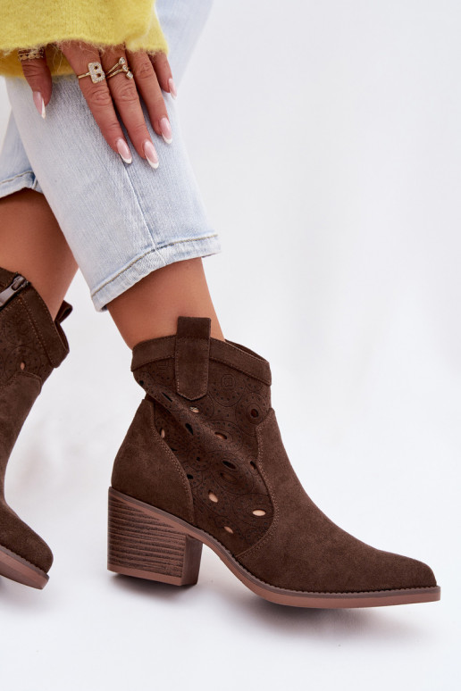botins femininos estilo cowboy com detalhes recortados CzekoladoĮe Nolvina