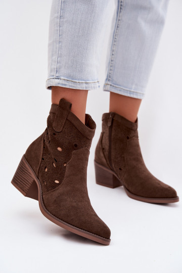 botins femininos estilo cowboy com detalhes recortados CzekoladoĮe Nolvina 2