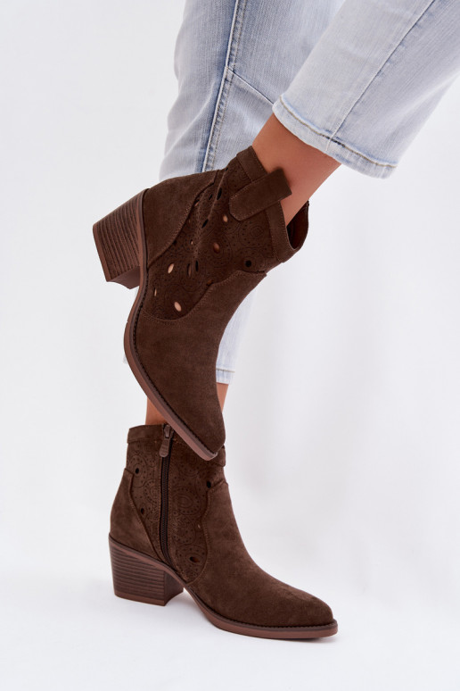 botins femininos estilo cowboy com detalhes recortados CzekoladoĮe Nolvina