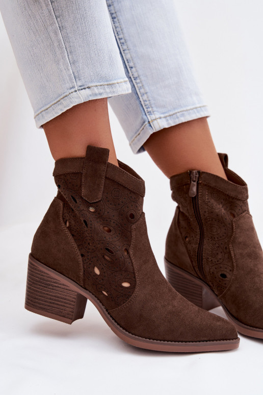 botins femininos estilo cowboy com detalhes recortados CzekoladoĮe Nolvina