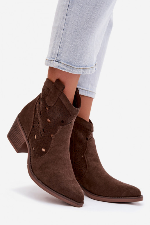 botins femininos estilo cowboy com detalhes recortados CzekoladoĮe Nolvina