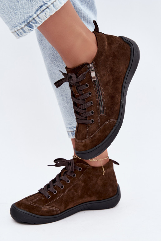 Sapatos femininos em camurça sintética chocolate Brindle