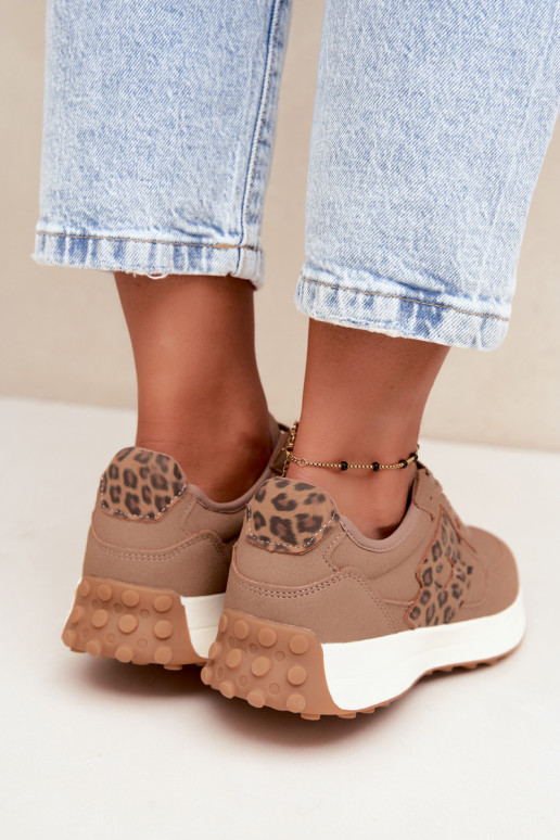 Ténis femininos LOTTO 2401931U CALENTO em castanho com padrão de leopardo