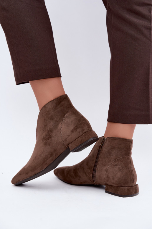 Botins baixos caqui Cut Out com saltos largos Canella