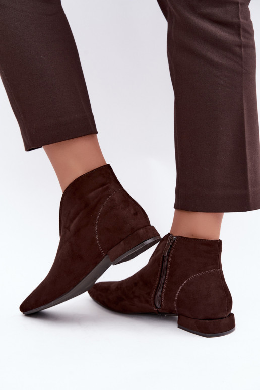 Botins de cor chocolate baixos Cut Out com saltos largos Canella