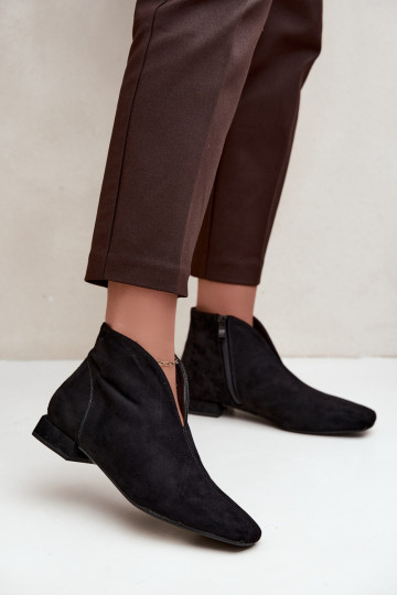 Botins pretos baixos Cut Out com saltos largos Canella 2