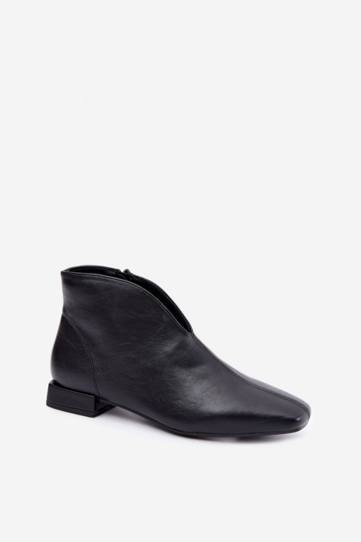 Botins pretos baixos Cut Out com saltos largos em couro sintético Canella