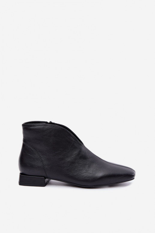 Botins pretos baixos Cut Out com saltos largos em couro sintético Canella