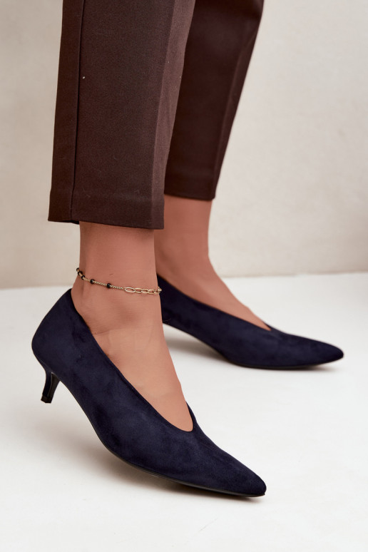 Sapatos de camurça azul escuro com Kitten Heel Nuretta