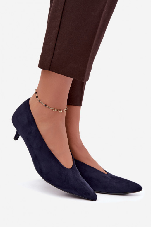 Sapatos de camurça azul escuro com Kitten Heel Nuretta