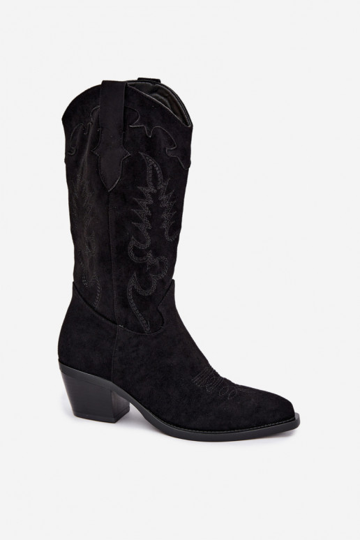 Botas pretas de camurça sintética estilo cowboy com saltos Jarissa