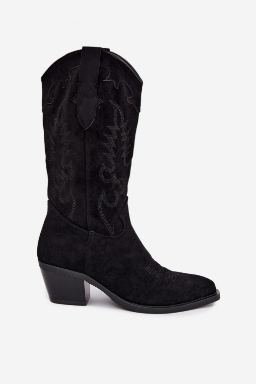 Botas pretas de camurça sintética estilo cowboy com saltos Jarissa