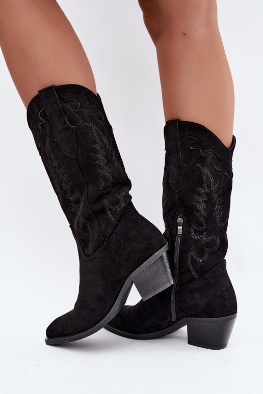 Botas pretas de camurça sintética estilo cowboy com saltos Jarissa