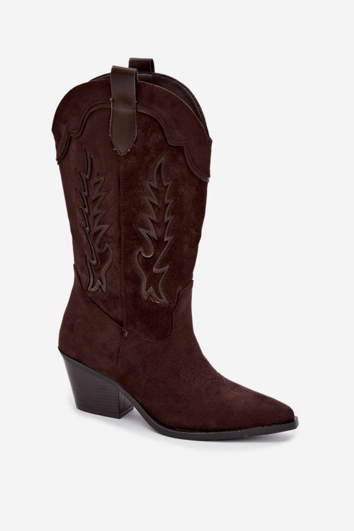 Botas de camurça sintética cor chocolate estilo cowboy com saltos Jarissa