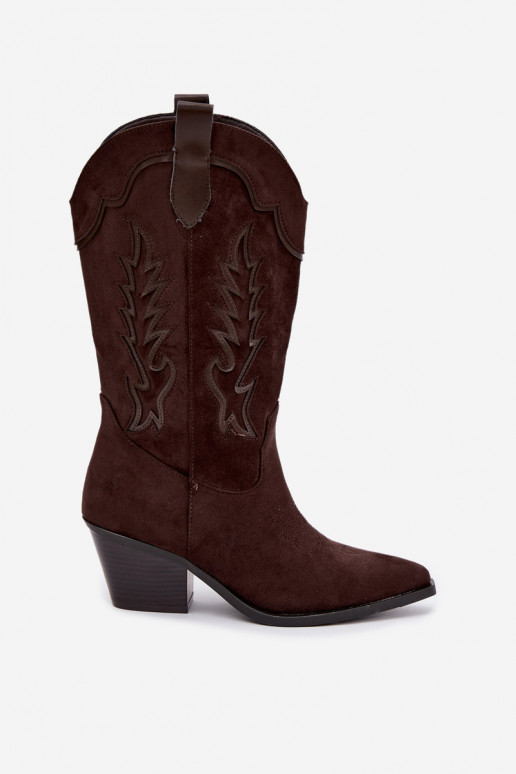 Botas de camurça sintética cor chocolate estilo cowboy com saltos Jarissa
