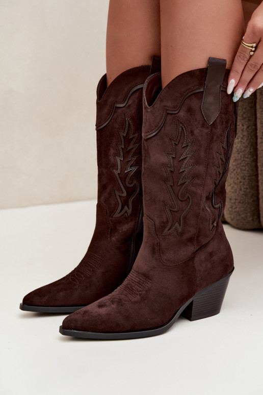 Botas de camurça sintética cor chocolate estilo cowboy com saltos Jarissa