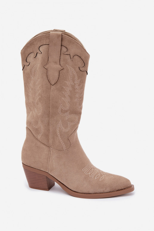 Botas de camurça sintética cor areia estilo cowboy com saltos Jarissa