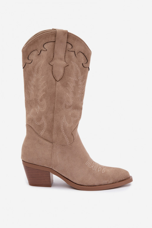 Botas de camurça sintética cor areia estilo cowboy com saltos Jarissa