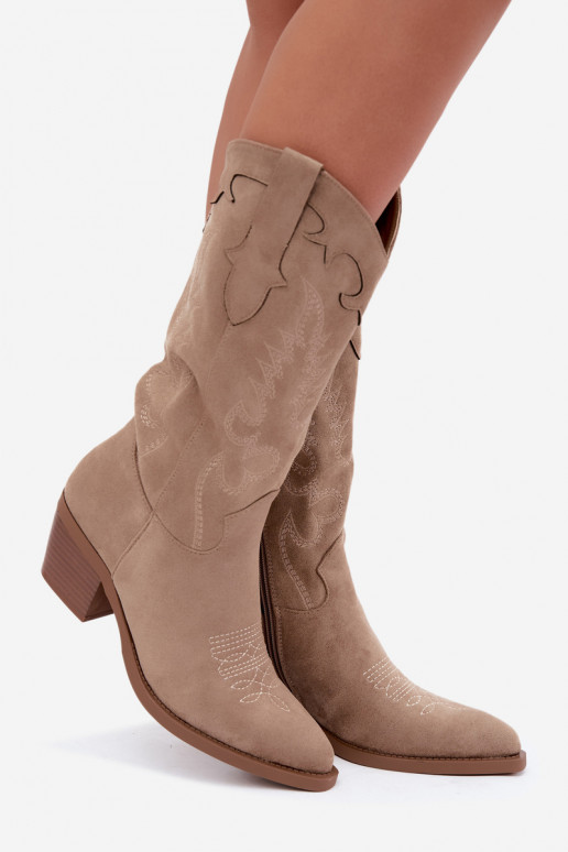 Botas de camurça sintética cor areia estilo cowboy com saltos Jarissa
