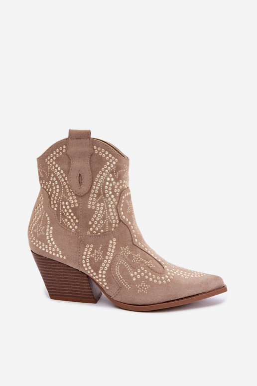Botins de estilo cowboy em dourado com enfeites na cor areia Selden