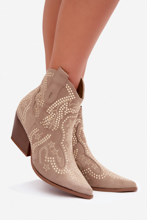 Botins de estilo cowboy em dourado com enfeites na cor areia Selden