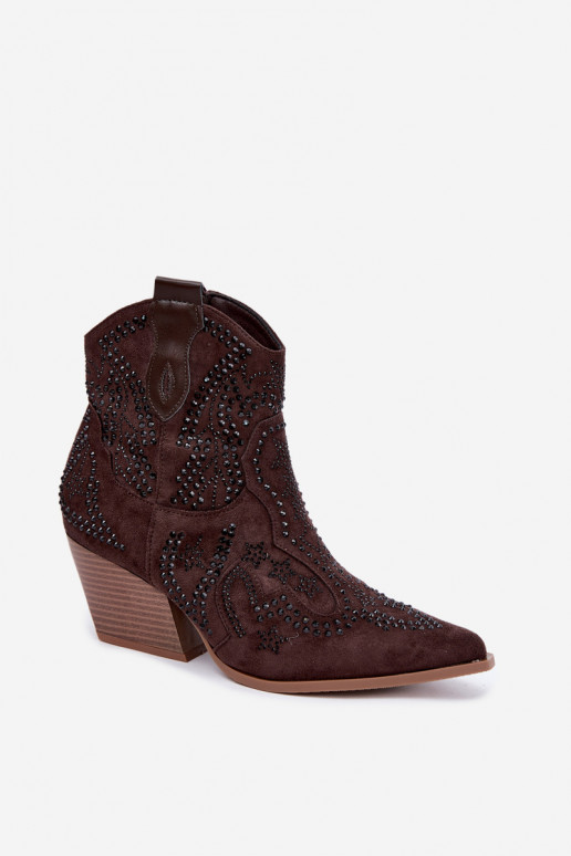 Botins de estilo cowboy em preto com enfeites na cor chocolate Selden