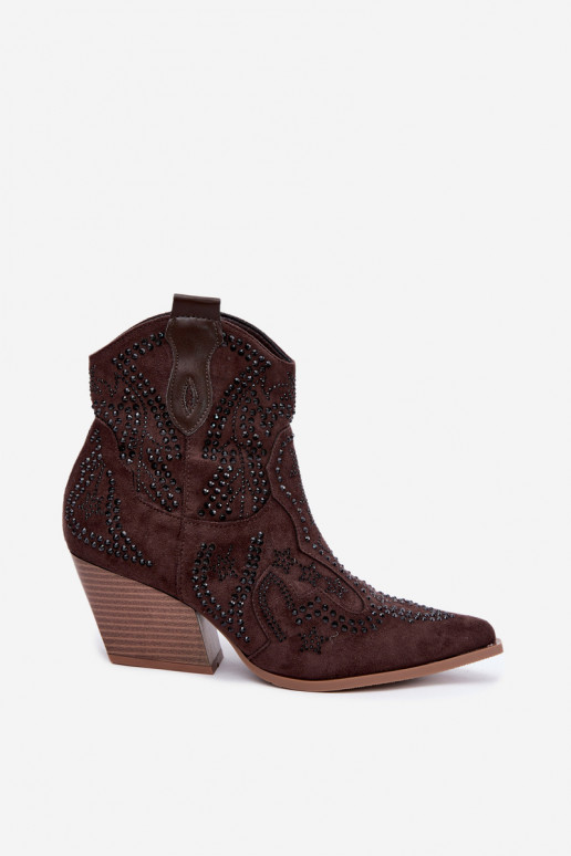 Botins de estilo cowboy em preto com enfeites na cor chocolate Selden