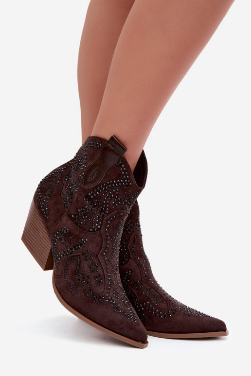 Botins de estilo cowboy em preto com enfeites na cor chocolate Selden
