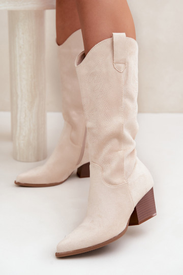 Botas longas de estilo cowboy com saltos na cor marfim Hartley 2