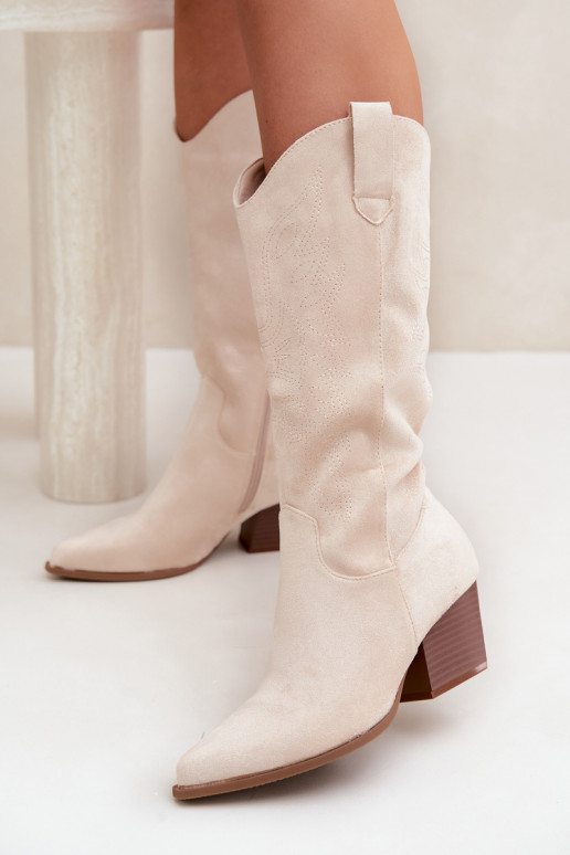Botas longas de estilo cowboy com saltos na cor marfim Hartley