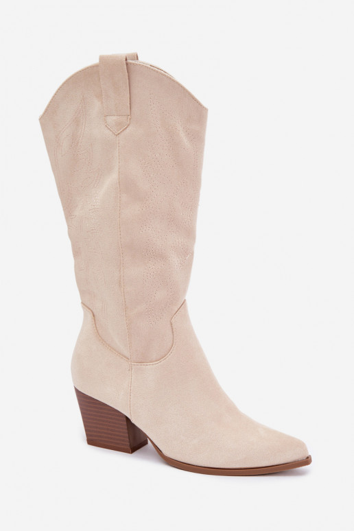 Botas longas de estilo cowboy com saltos na cor marfim Hartley