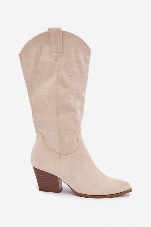 Botas longas de estilo cowboy com saltos na cor marfim Hartley