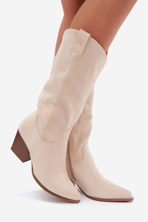 Botas longas de estilo cowboy com saltos na cor marfim Hartley