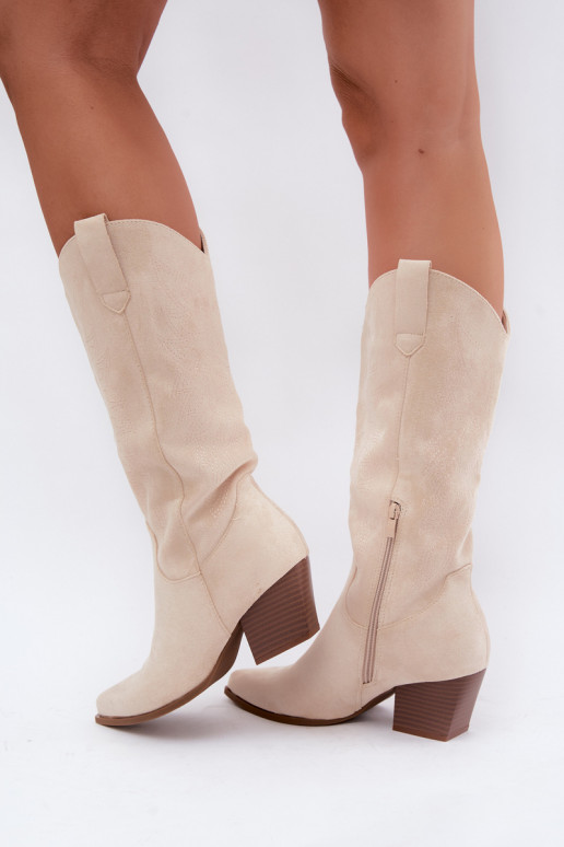 Botas longas de estilo cowboy com saltos na cor marfim Hartley