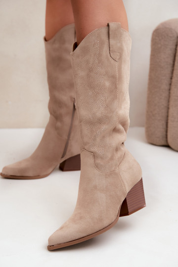 botas estilo vaqueiro com salto cor cáqui Hartley 2