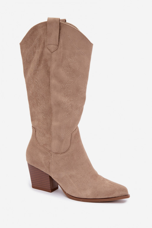 Botas longas de estilo cowboy com saltos na cor caqui Hartley