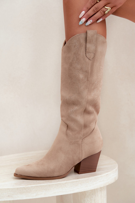 Botas longas de estilo cowboy com saltos na cor caqui Hartley