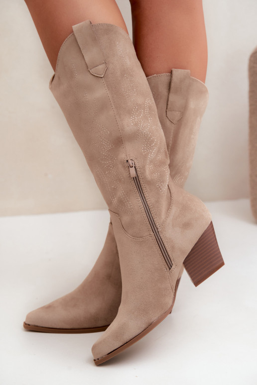Botas longas de estilo cowboy com saltos na cor caqui Hartley