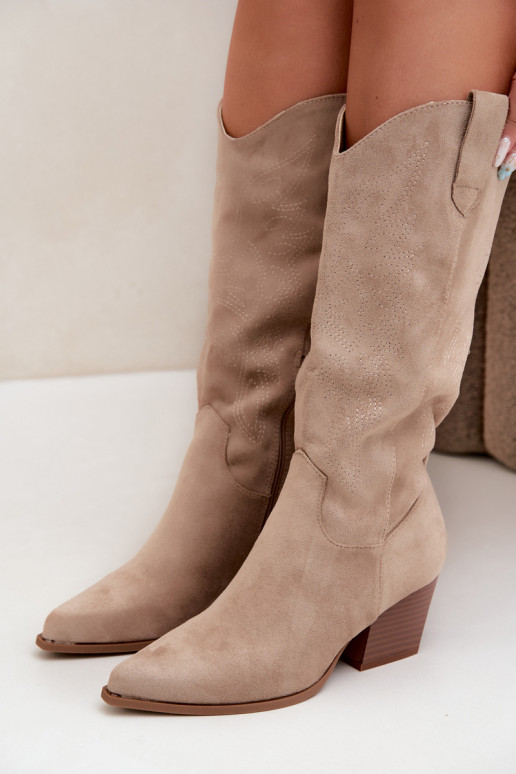 Botas longas de estilo cowboy com saltos na cor caqui Hartley
