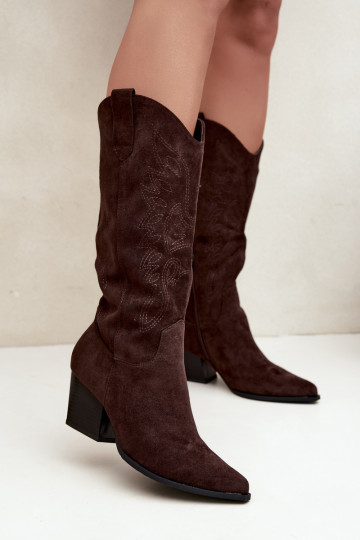 Botas cowboy de cano alto com salto em cor chocolate Hartley