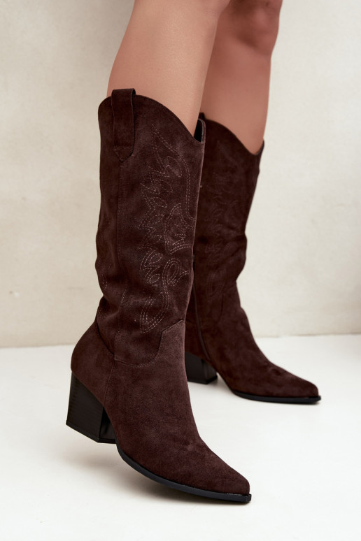 Botas cowboy de cano alto com salto em cor chocolate Hartley