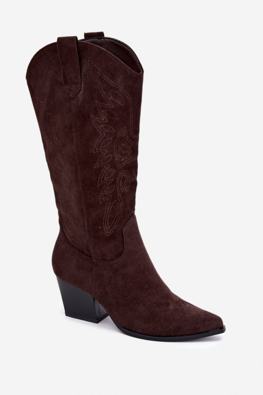 Botas cowboy de cano alto com salto em cor chocolate Hartley