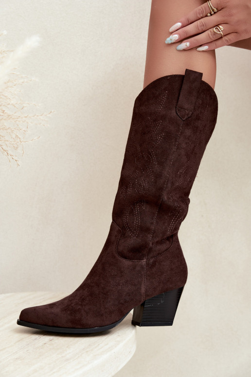 Botas cowboy de cano alto com salto em cor chocolate Hartley