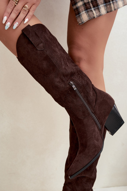 Botas cowboy de cano alto com salto em cor chocolate Hartley