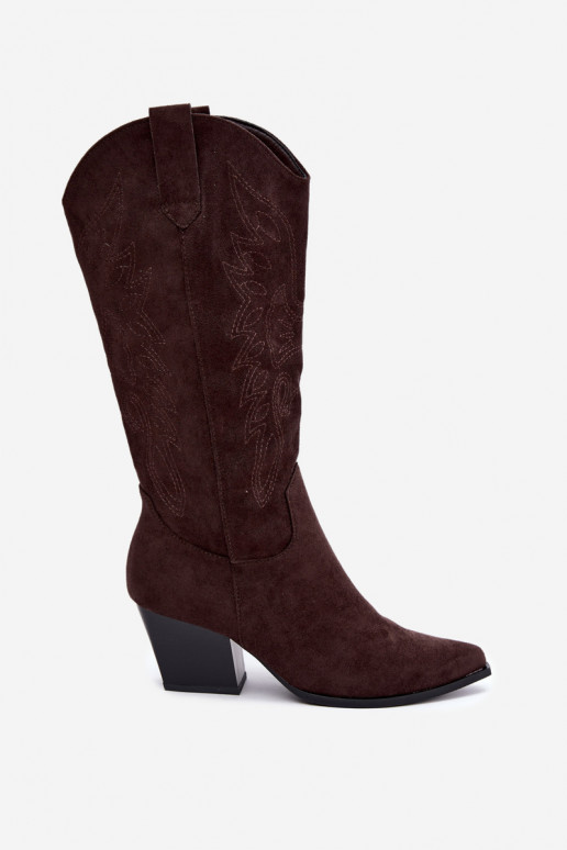 Botas cowboy de cano alto com salto em cor chocolate Hartley