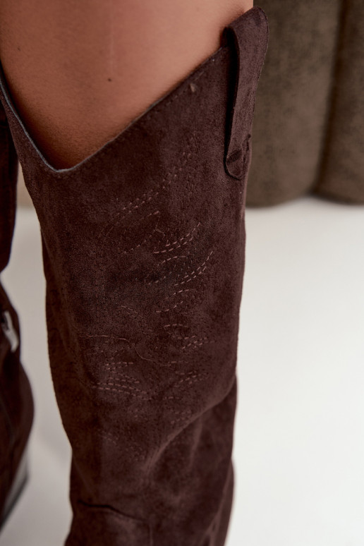 Botas cowboy de cano alto com salto em cor chocolate Hartley