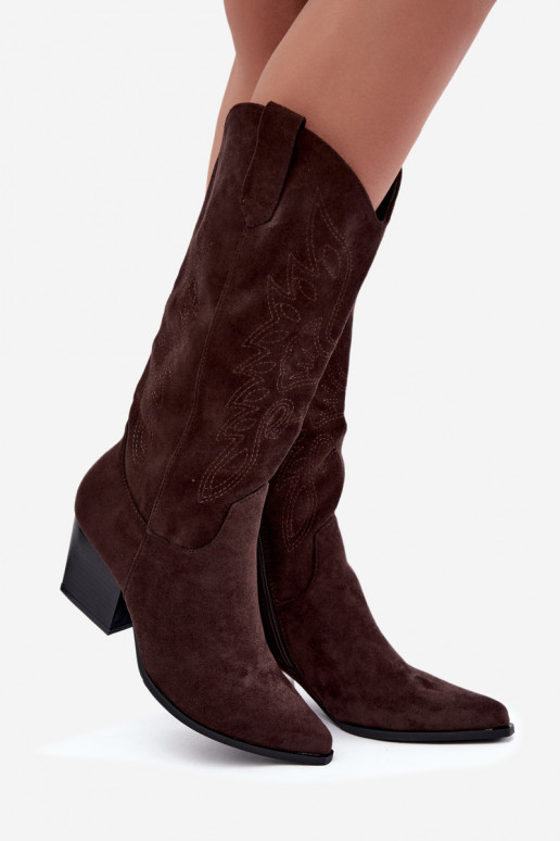 Botas cowboy de cano alto com salto em cor chocolate Hartley